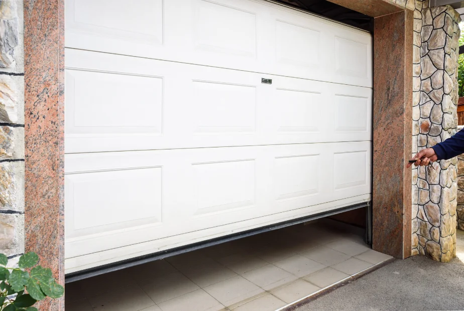 White garage door halfway open